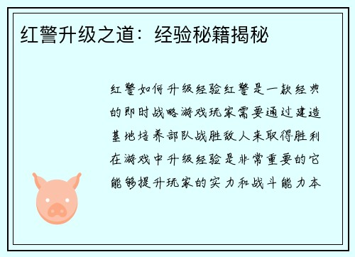 红警升级之道：经验秘籍揭秘